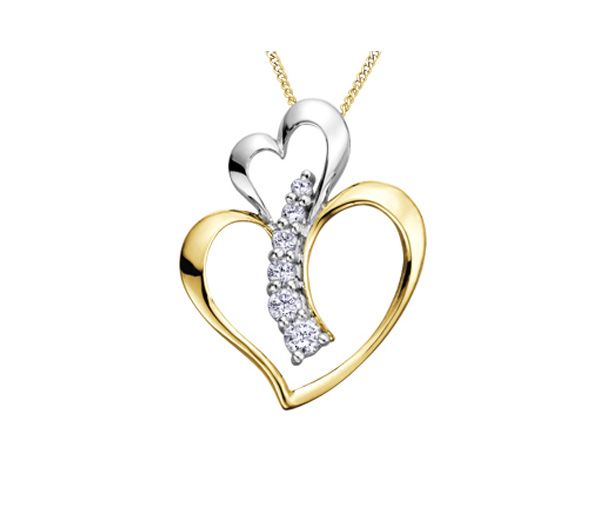 PENDENTIF 2 COEURS EN OR 2 TONS SERTI DE DIAMANTS